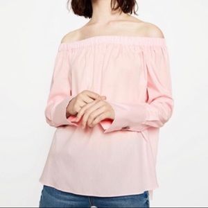 Zara pale pink poplin off the shoulder blouse/top